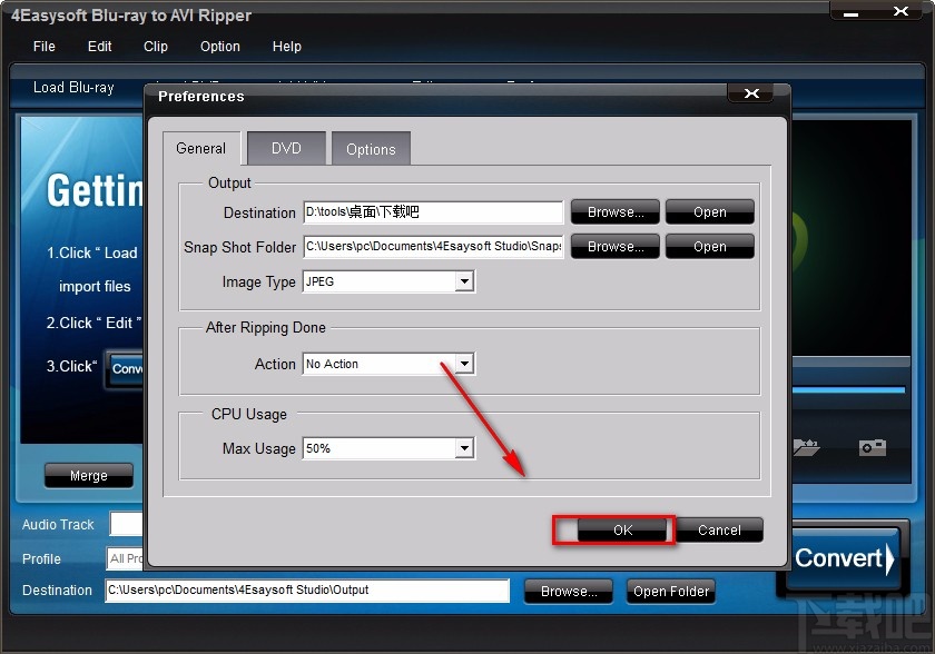 4Easysoft Blu-ray to AVI Ripper设置默认保存路径的方法