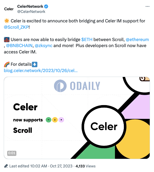 Celer cBridge和Celer IM已支持Scroll主网