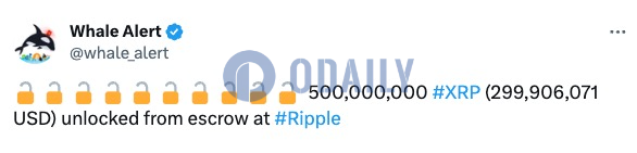 5亿枚XRP从托管中解锁