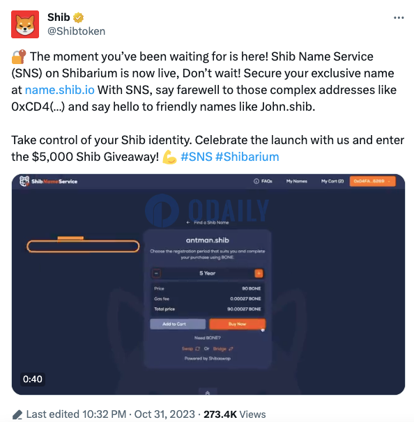 Shib域名服务SNS在Shibarium主网上线