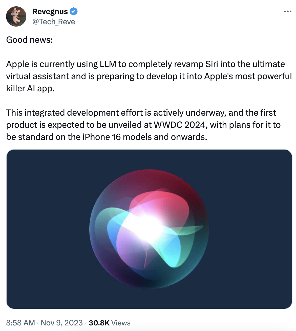 消息人士：苹果正利用大语言模型改造 Siri，有望在 iOS 18 及 macOS 15 中推出