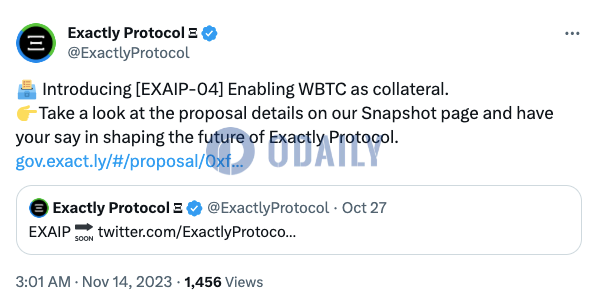 Exactly Protocol社区发起“支持WBTC作为抵押品”的提案