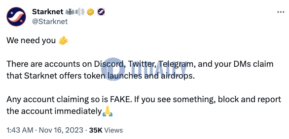 Starknet：谨防Discord、Telegram和X平台虚假账号