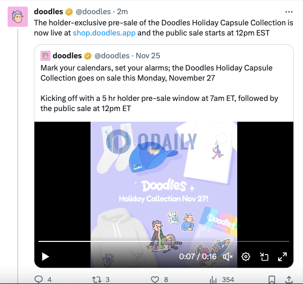 Doodles Holiday Capsule Collection预售上线，5小时后开启公售