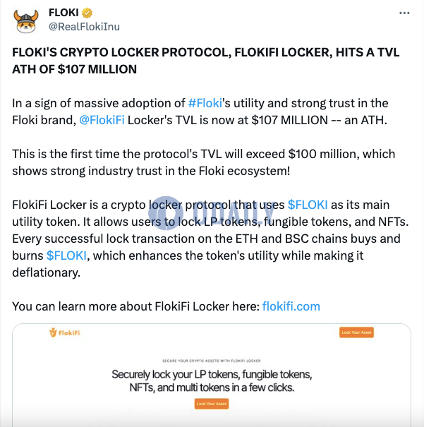 FlokiFi Locker协议TVL突破1亿美元，创历史新高