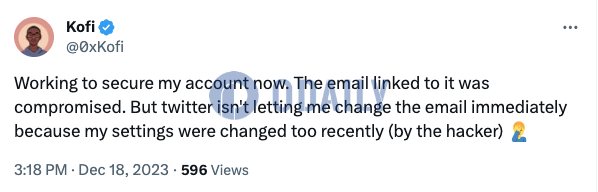 DefiLlama贡献者Kofi：正在恢复X账户，关联电子邮件遭泄露导致账户被盗