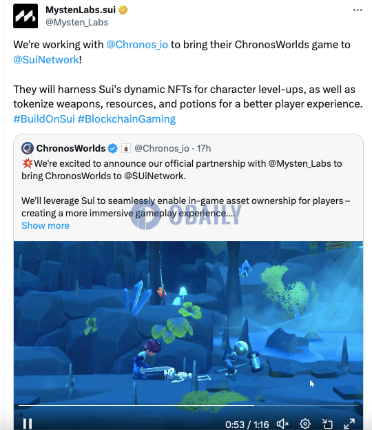 ChronosWorlds与Mysten Labs达成合作，将利用Sui链改善玩家体验