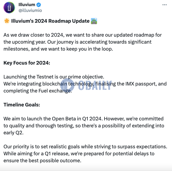 链游Illuvium发布2024年路线图更新：争取Q1推出公测版本，可能延期至Q2初