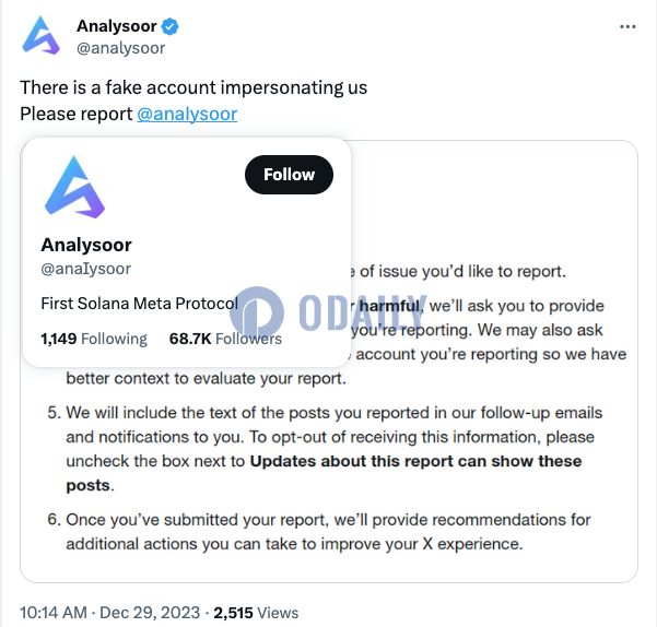 Analysoor发布提醒：@anaIysoor系假冒账户，请注意甄别