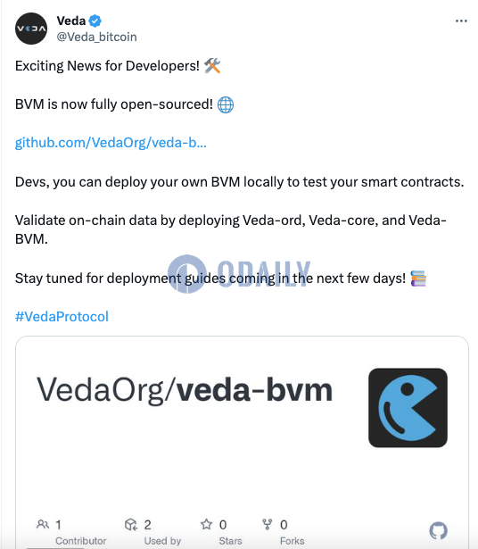比特币Ordinals EVM拓展协议Veda宣布BVM已完全开源