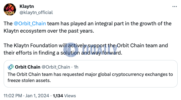 Klaytn基金会将积极支持Orbit Chain团队处理Orbit Bridge攻击事件