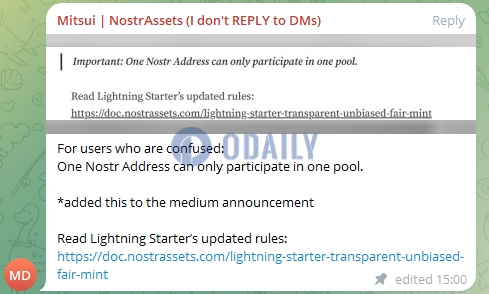 Nostr Assets：TNA Fair Mint每个地址只能参与一个抽奖池