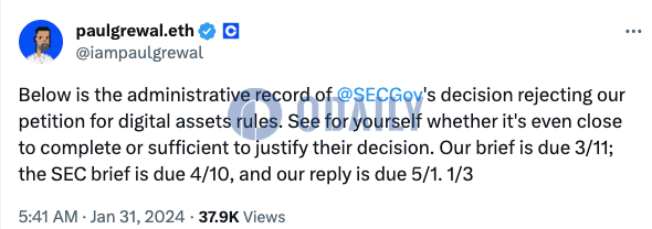 Coinbase：SEC关于其拒绝数字资产规则请愿书的回应过于简略，下个关键日期为3月11日