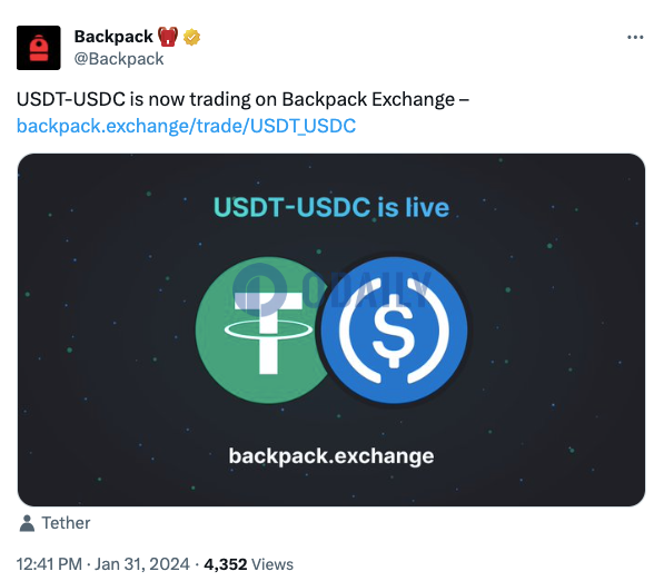 Backpack已支持USDT/USDC交易