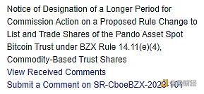 美SEC推迟对Pando现货比特币ETF的19b-4文件做出决议