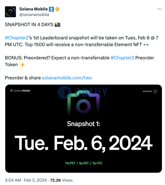 Solana Mobile将于2月7日3:00拍摄Chapter 2排行榜首次快照
