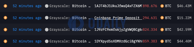 灰度约50分钟前向Coinbase Prime转入294.631枚BTC