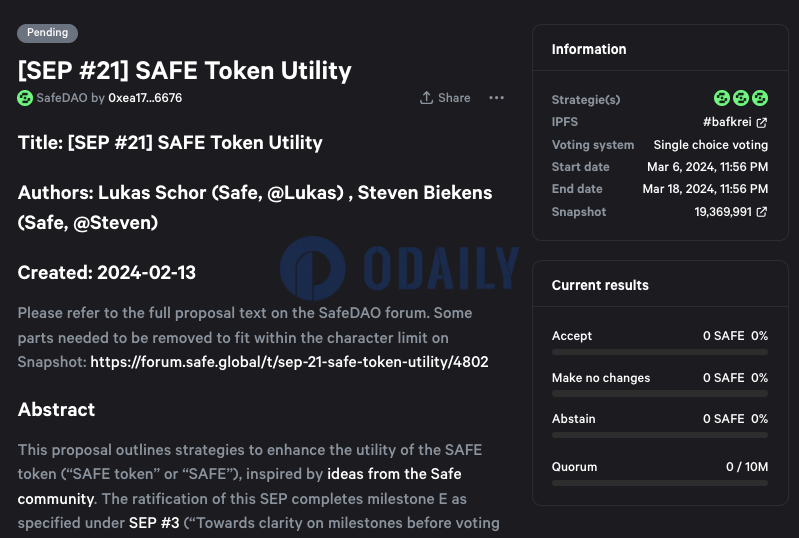 SafeDAO社区将于今晚开启“SAFE代币效用”提案投票