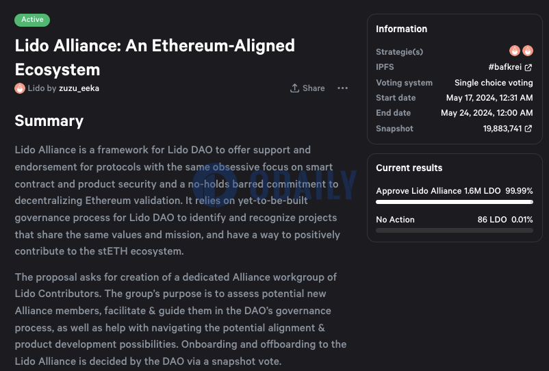 Lido社区发起“创建Lido贡献者联盟工作组”提案投票