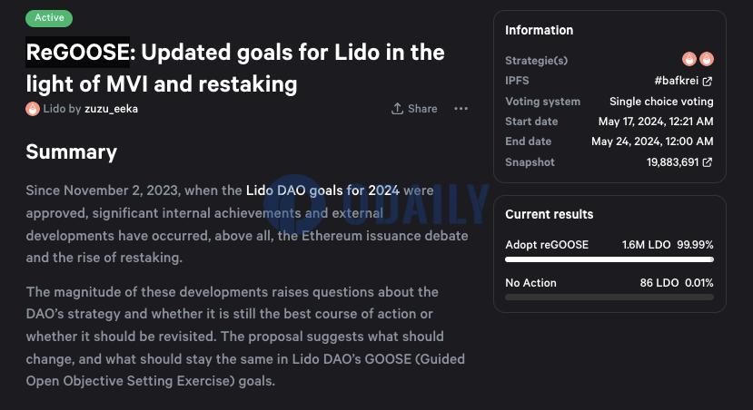 Lido社区发起更新2024年GOOSE部分目标的提案投票