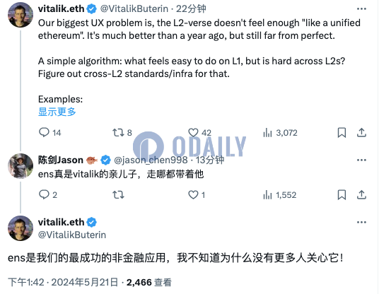 Vitalik：ENS是以太坊生态最成功的非金融应用