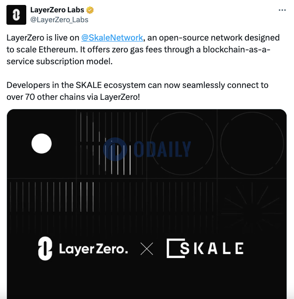 LayerZero与开源以太坊扩容网络SKALE集成